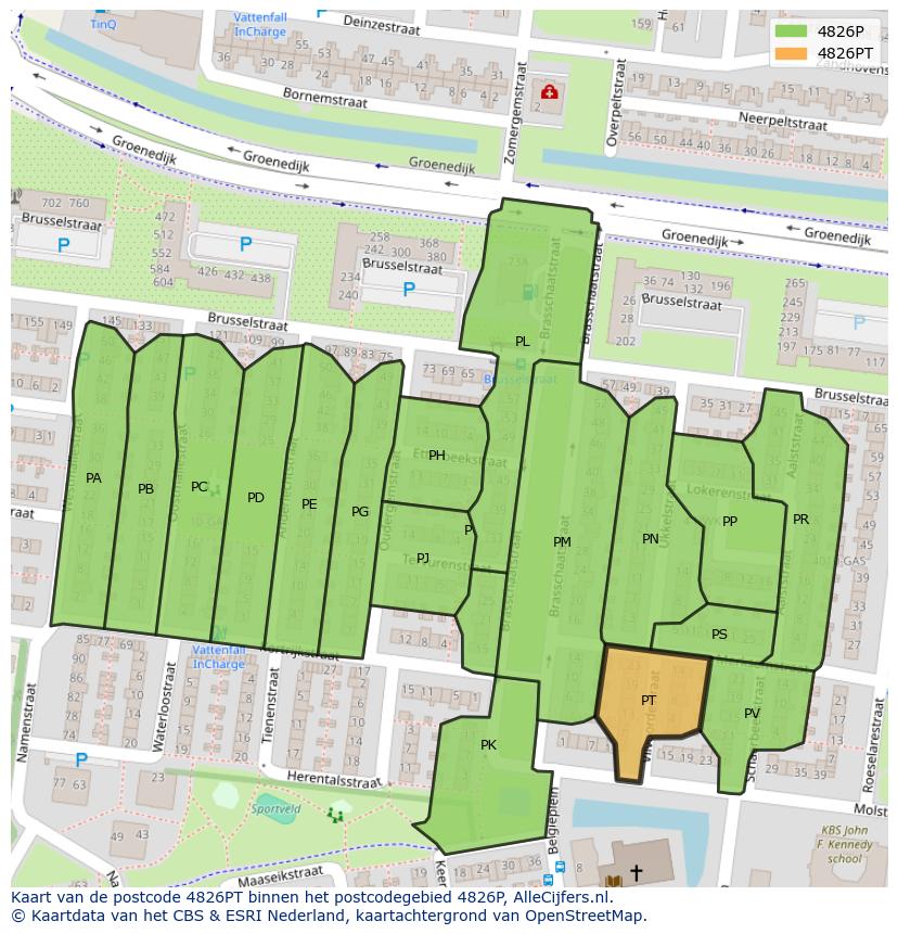 Afbeelding van het postcodegebied 4826 PT op de kaart.