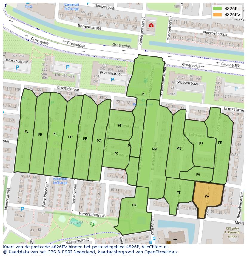 Afbeelding van het postcodegebied 4826 PV op de kaart.