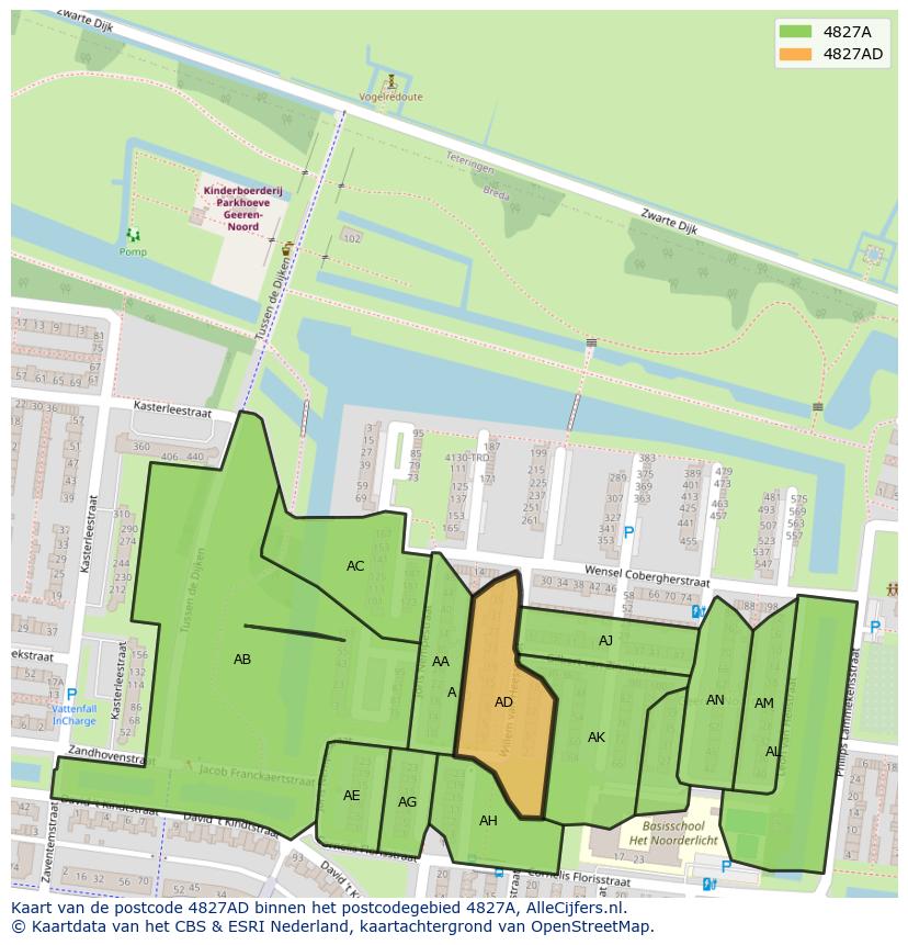 Afbeelding van het postcodegebied 4827 AD op de kaart.
