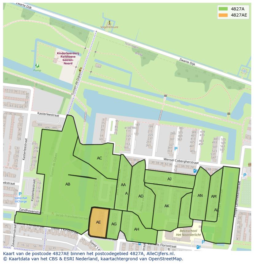 Afbeelding van het postcodegebied 4827 AE op de kaart.