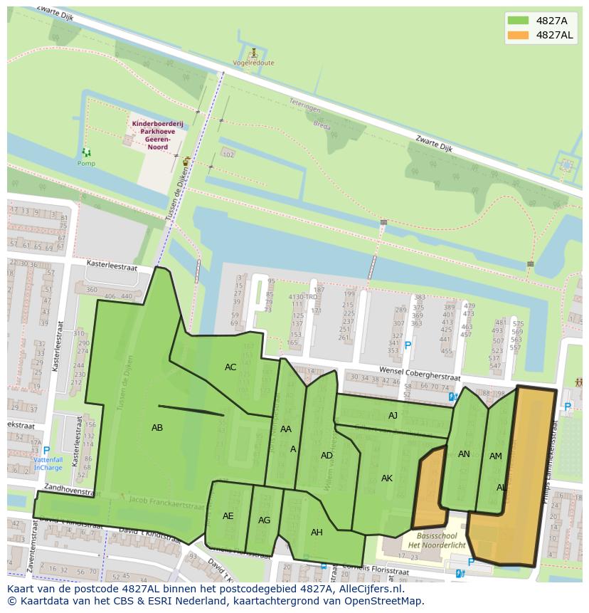 Afbeelding van het postcodegebied 4827 AL op de kaart.
