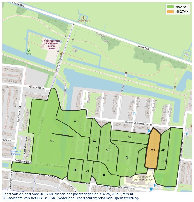 Afbeelding van het postcodegebied 4827 AN op de kaart.