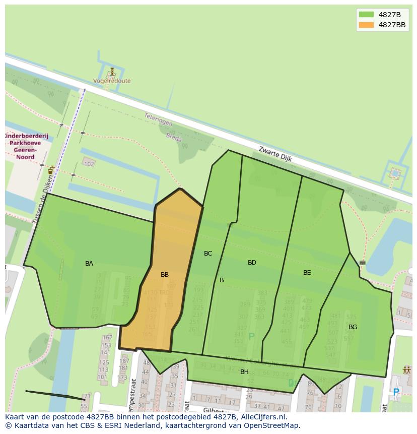 Afbeelding van het postcodegebied 4827 BB op de kaart.