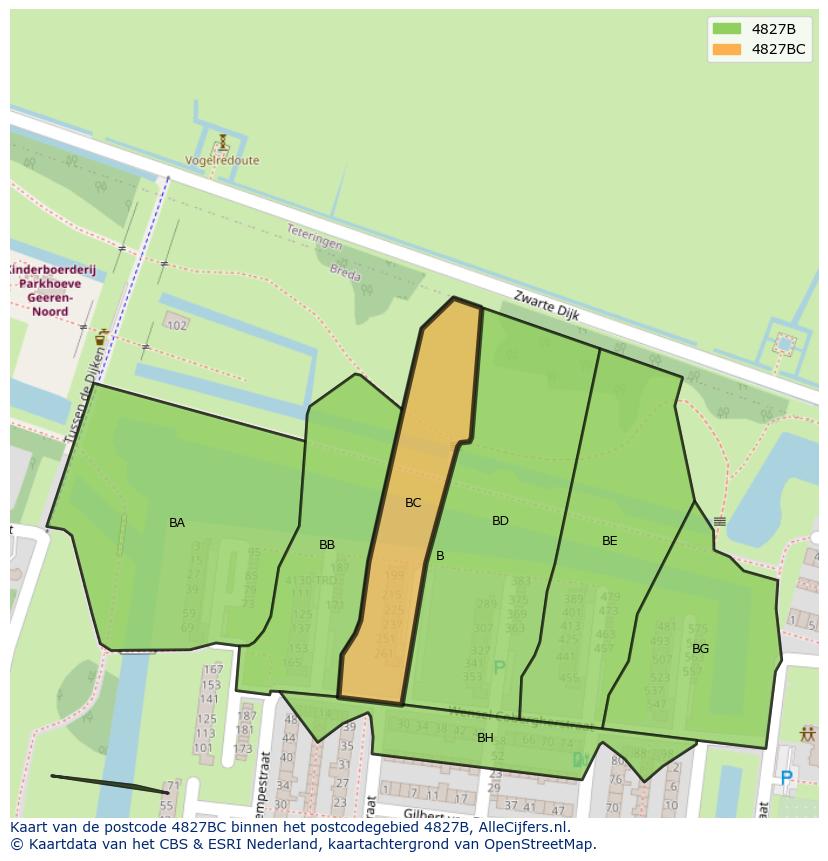 Afbeelding van het postcodegebied 4827 BC op de kaart.