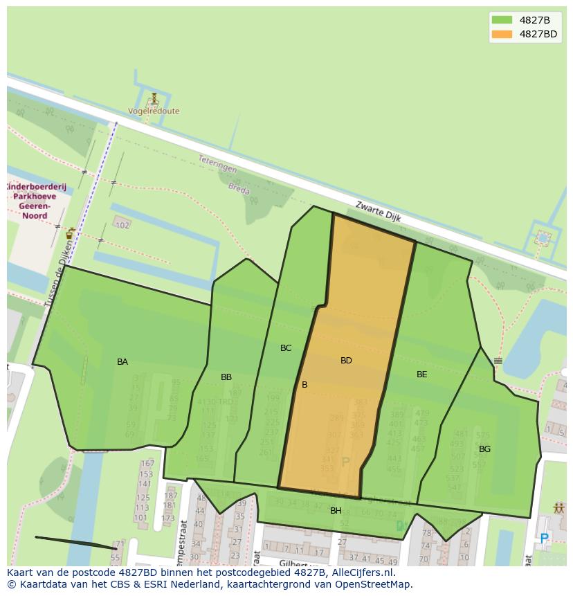 Afbeelding van het postcodegebied 4827 BD op de kaart.