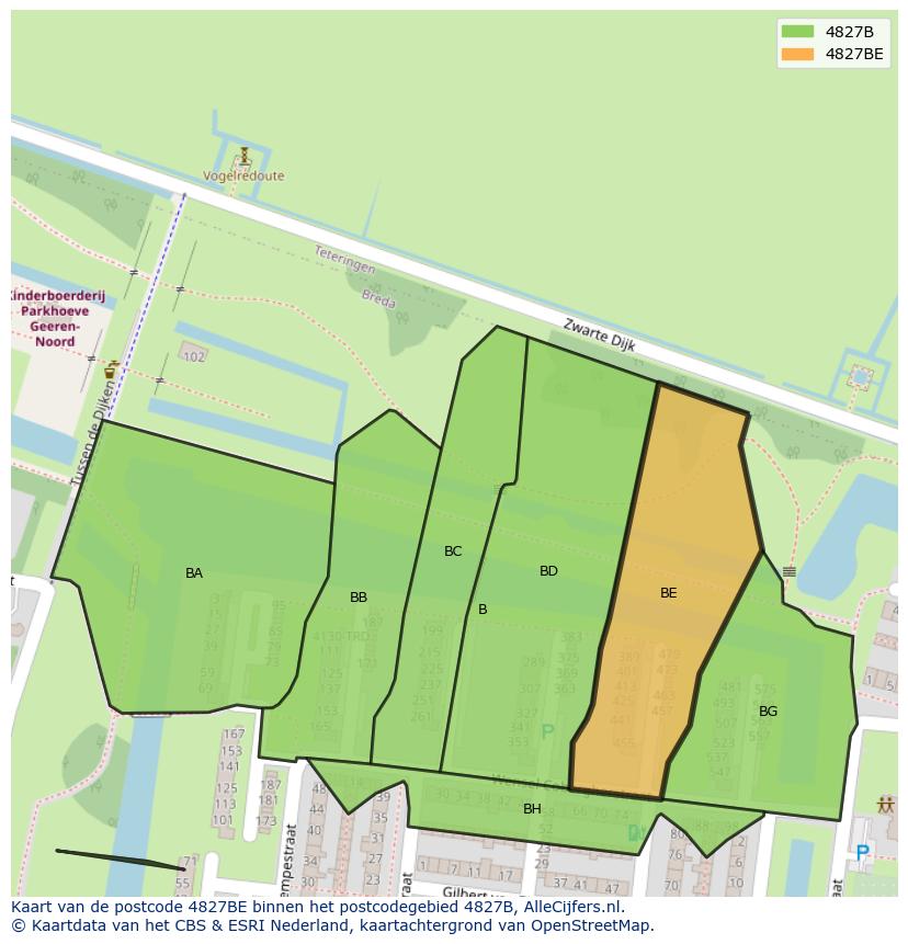 Afbeelding van het postcodegebied 4827 BE op de kaart.