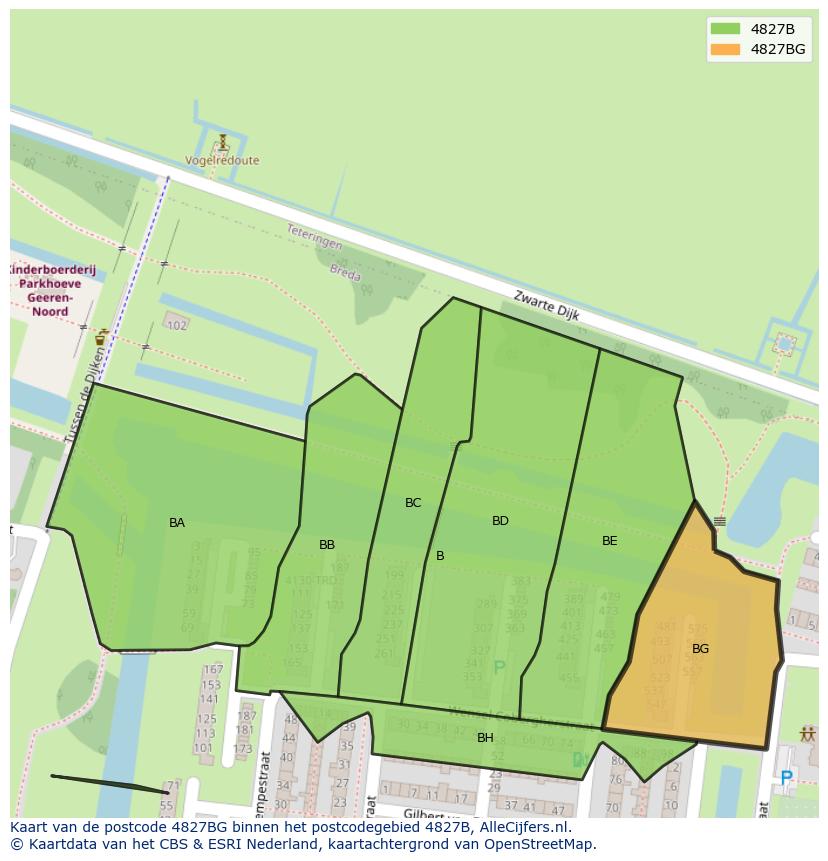Afbeelding van het postcodegebied 4827 BG op de kaart.