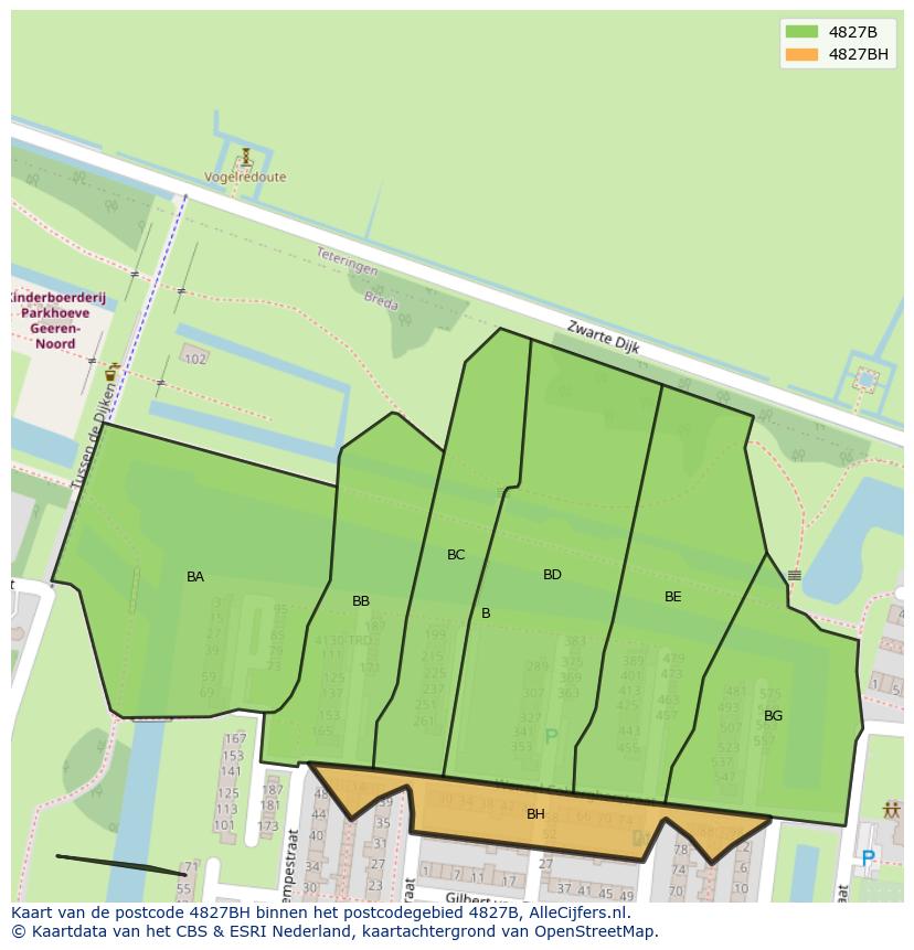 Afbeelding van het postcodegebied 4827 BH op de kaart.