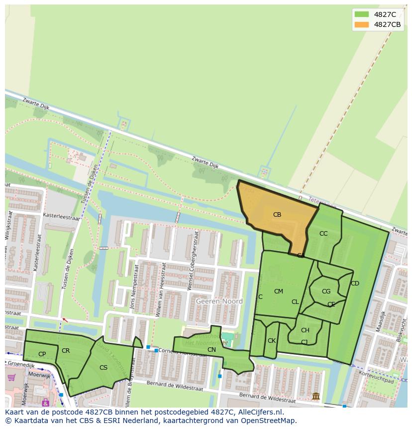Afbeelding van het postcodegebied 4827 CB op de kaart.