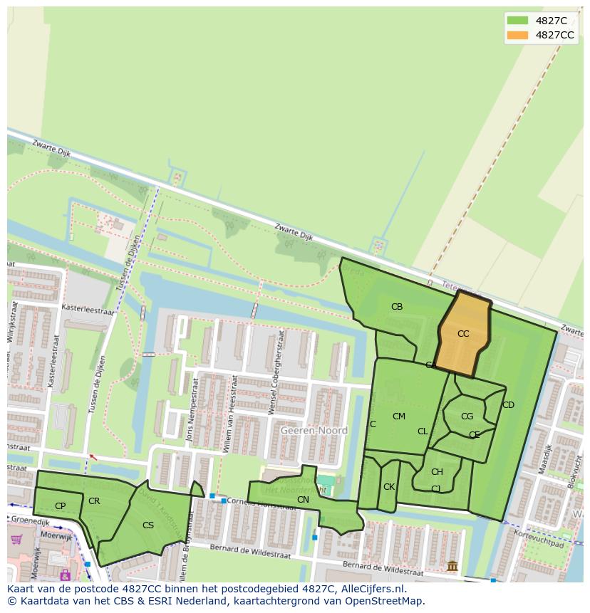 Afbeelding van het postcodegebied 4827 CC op de kaart.