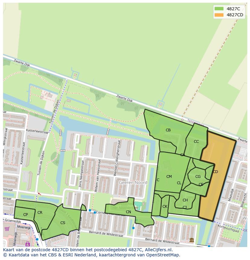 Afbeelding van het postcodegebied 4827 CD op de kaart.