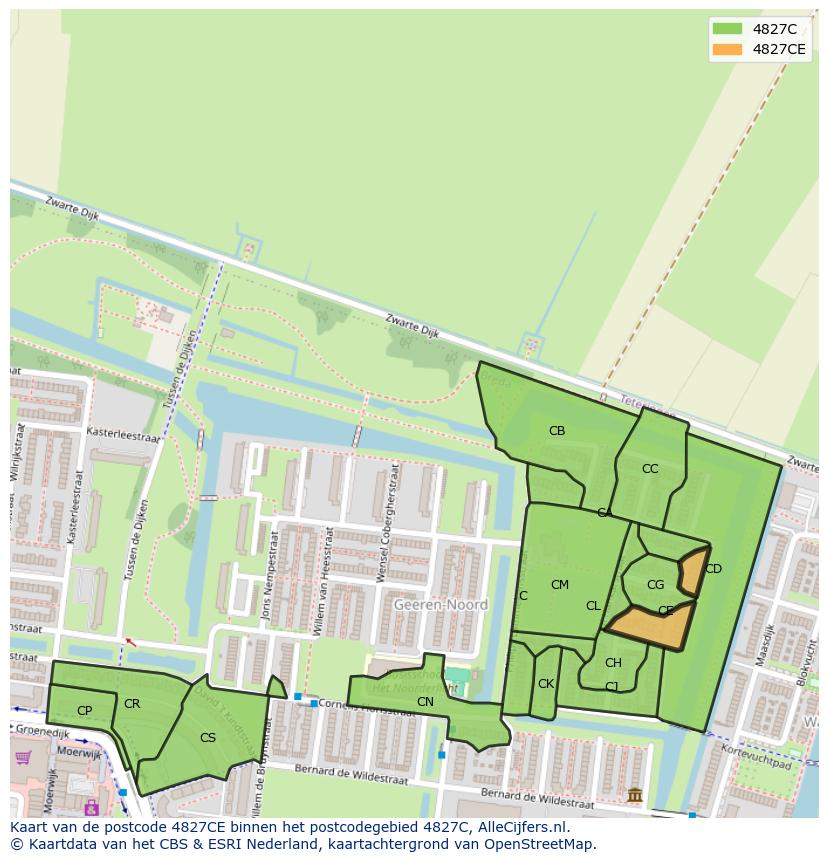 Afbeelding van het postcodegebied 4827 CE op de kaart.