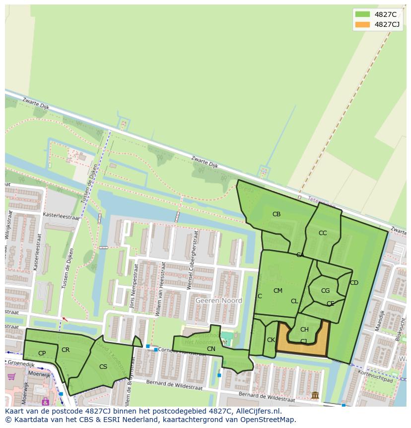 Afbeelding van het postcodegebied 4827 CJ op de kaart.