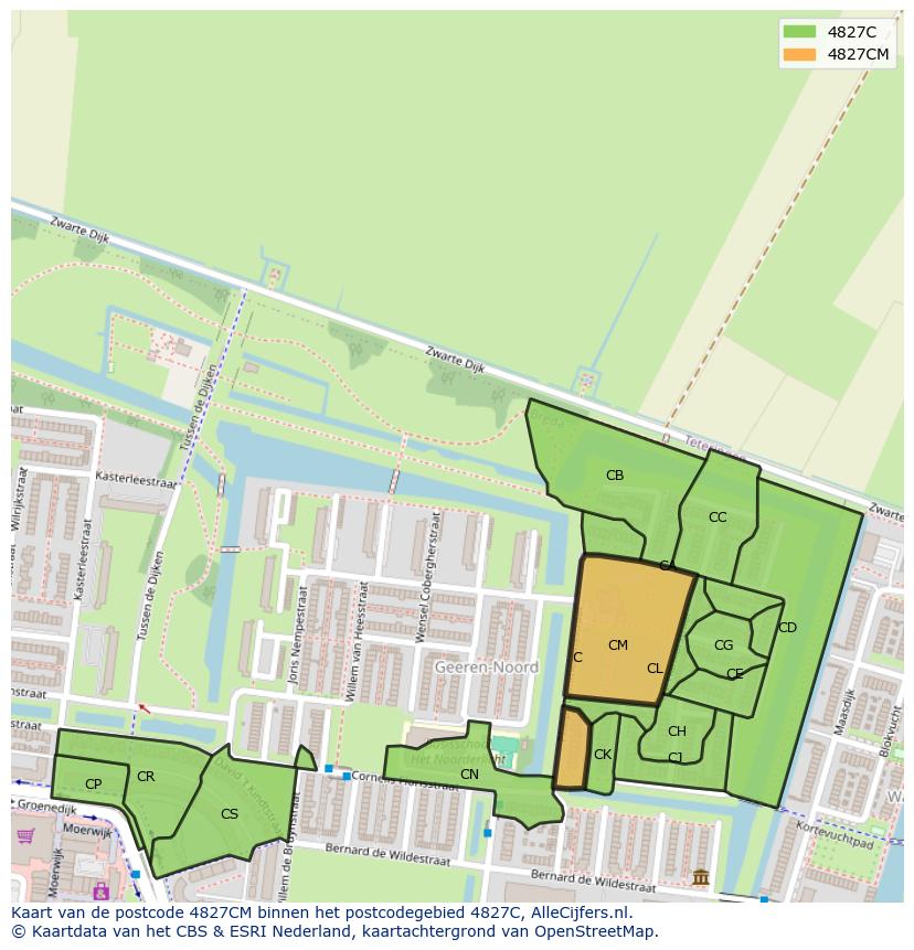Afbeelding van het postcodegebied 4827 CM op de kaart.