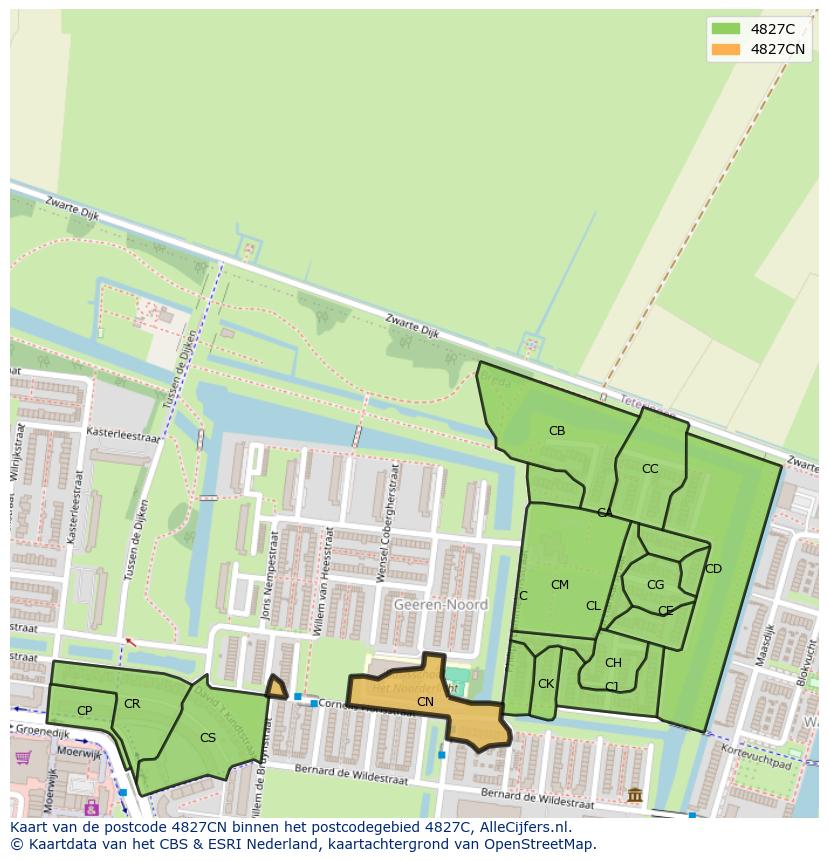 Afbeelding van het postcodegebied 4827 CN op de kaart.