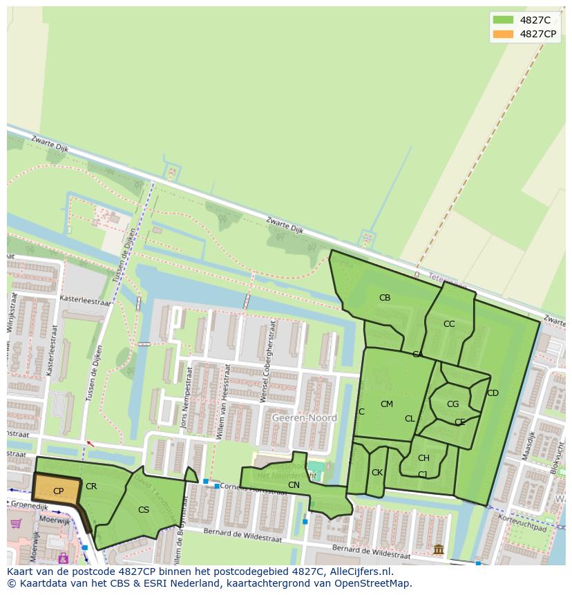 Afbeelding van het postcodegebied 4827 CP op de kaart.