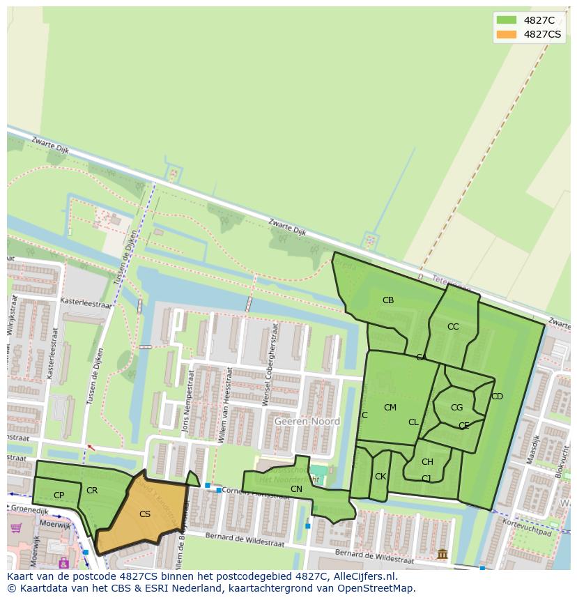 Afbeelding van het postcodegebied 4827 CS op de kaart.
