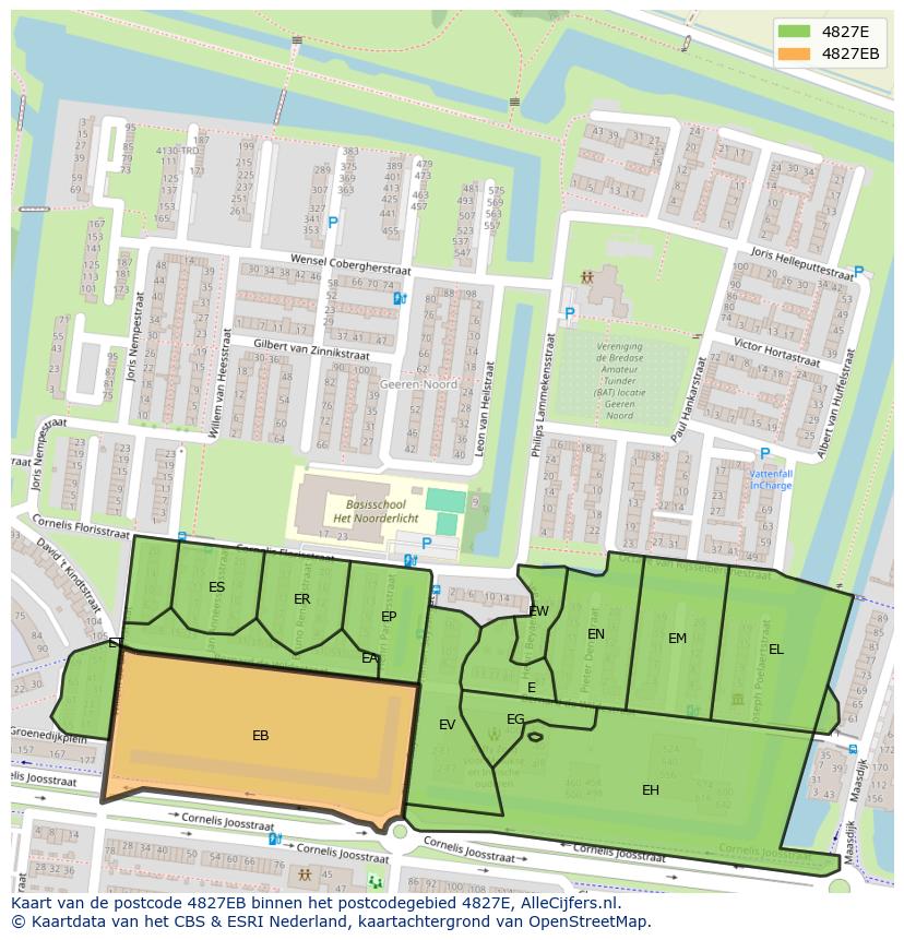 Afbeelding van het postcodegebied 4827 EB op de kaart.