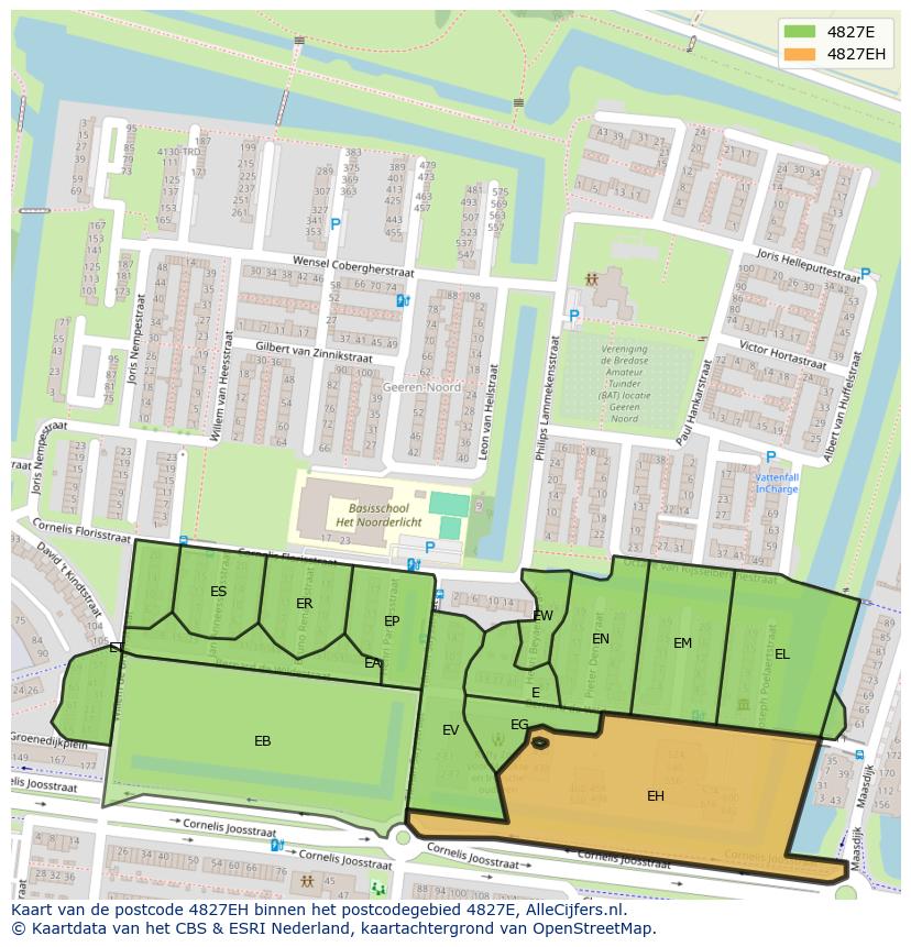 Afbeelding van het postcodegebied 4827 EH op de kaart.