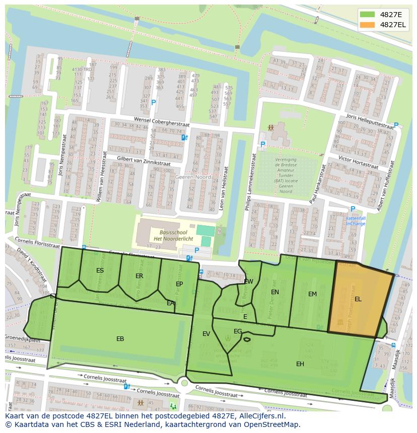 Afbeelding van het postcodegebied 4827 EL op de kaart.