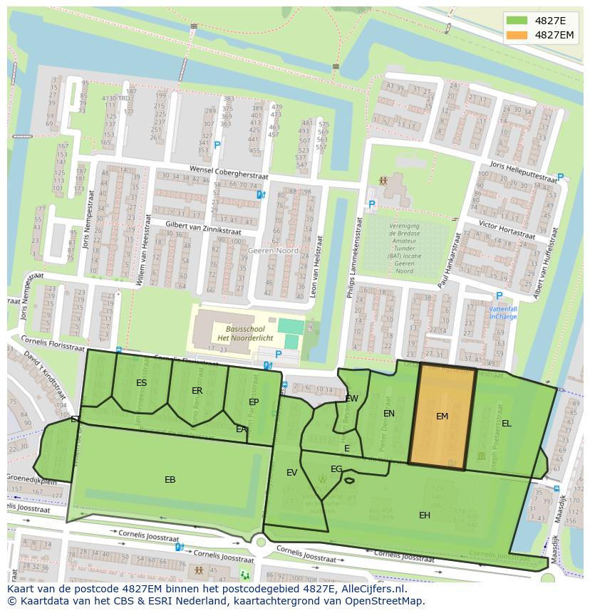Afbeelding van het postcodegebied 4827 EM op de kaart.