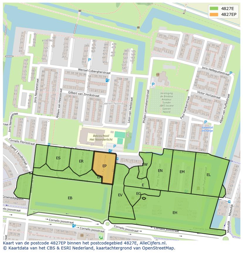 Afbeelding van het postcodegebied 4827 EP op de kaart.