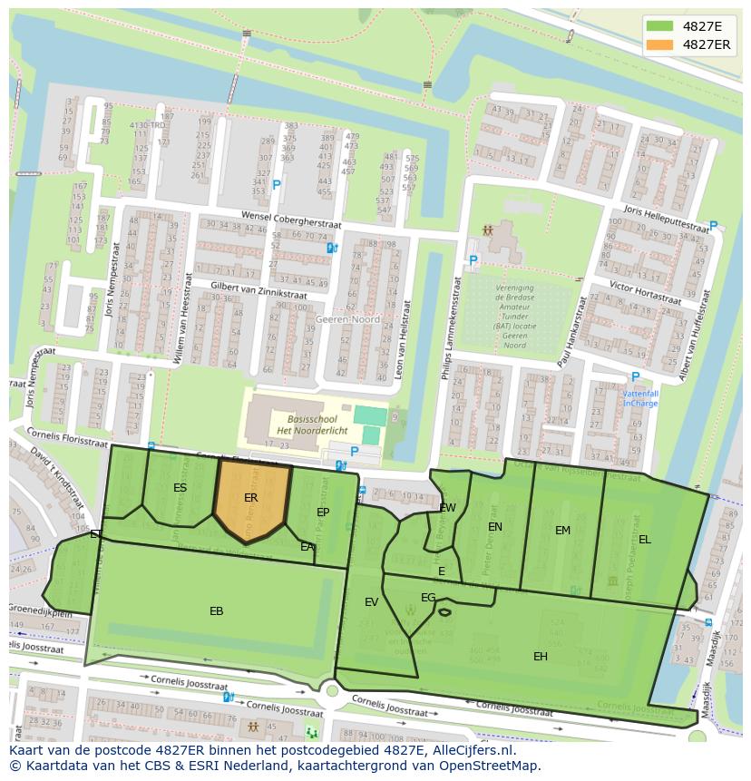 Afbeelding van het postcodegebied 4827 ER op de kaart.