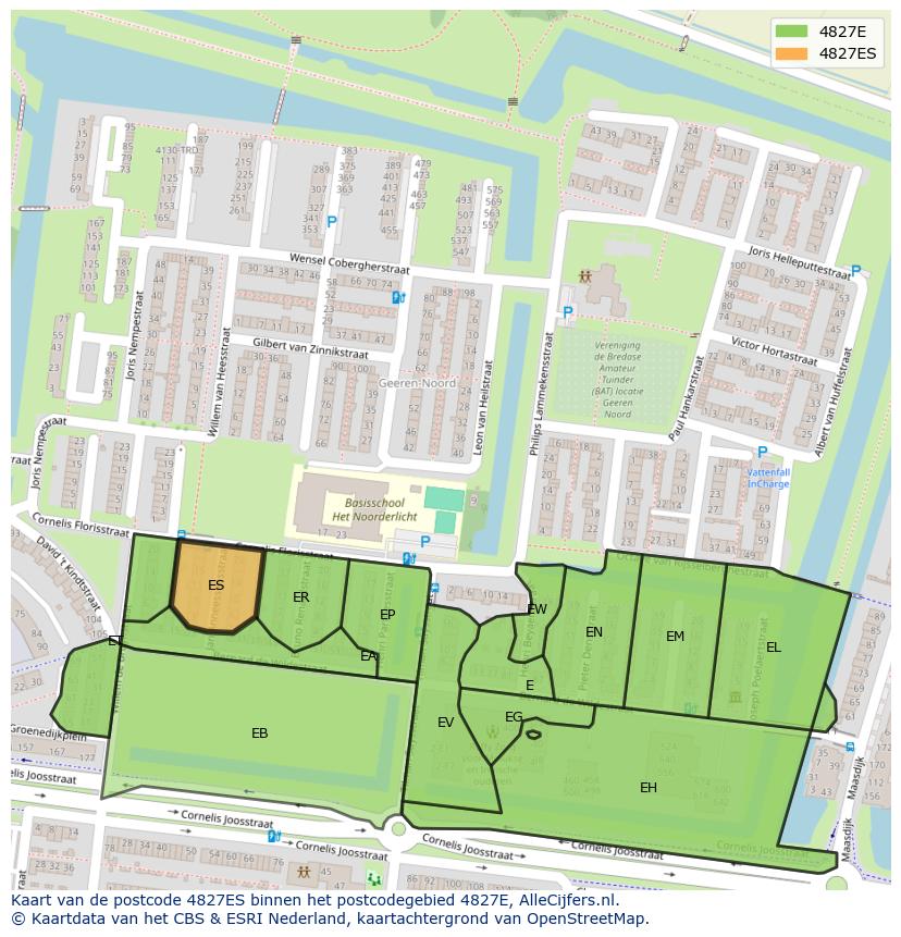 Afbeelding van het postcodegebied 4827 ES op de kaart.