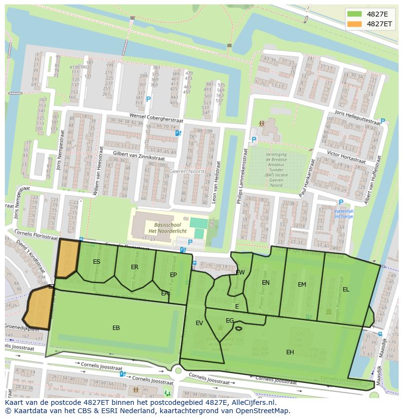 Afbeelding van het postcodegebied 4827 ET op de kaart.