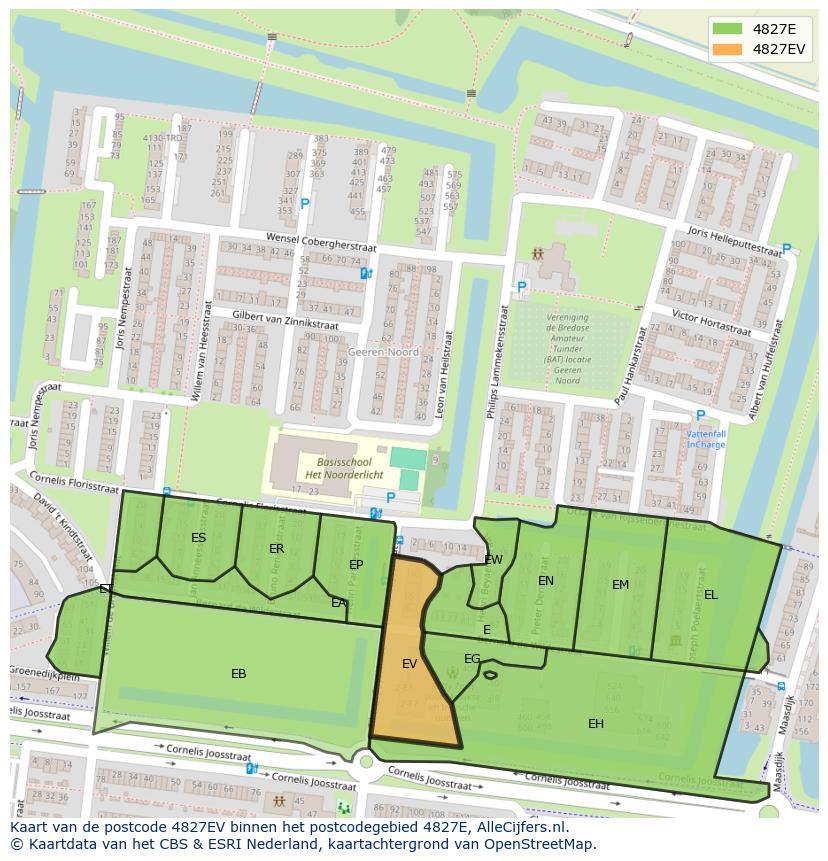 Afbeelding van het postcodegebied 4827 EV op de kaart.