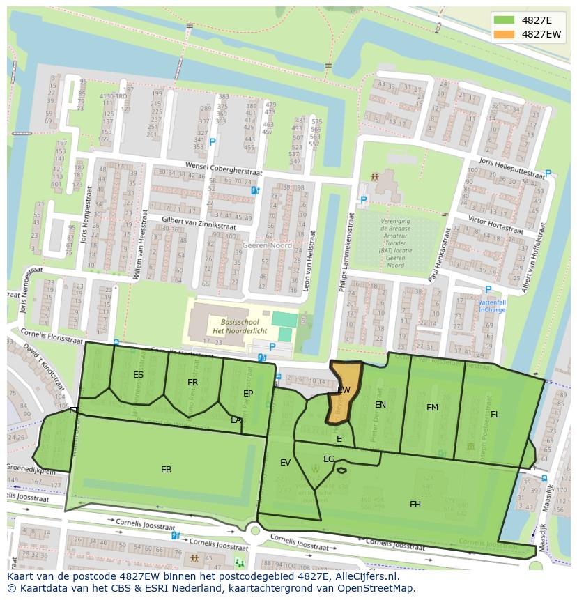 Afbeelding van het postcodegebied 4827 EW op de kaart.