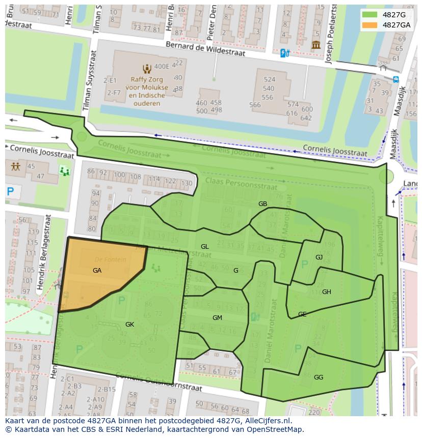 Afbeelding van het postcodegebied 4827 GA op de kaart.