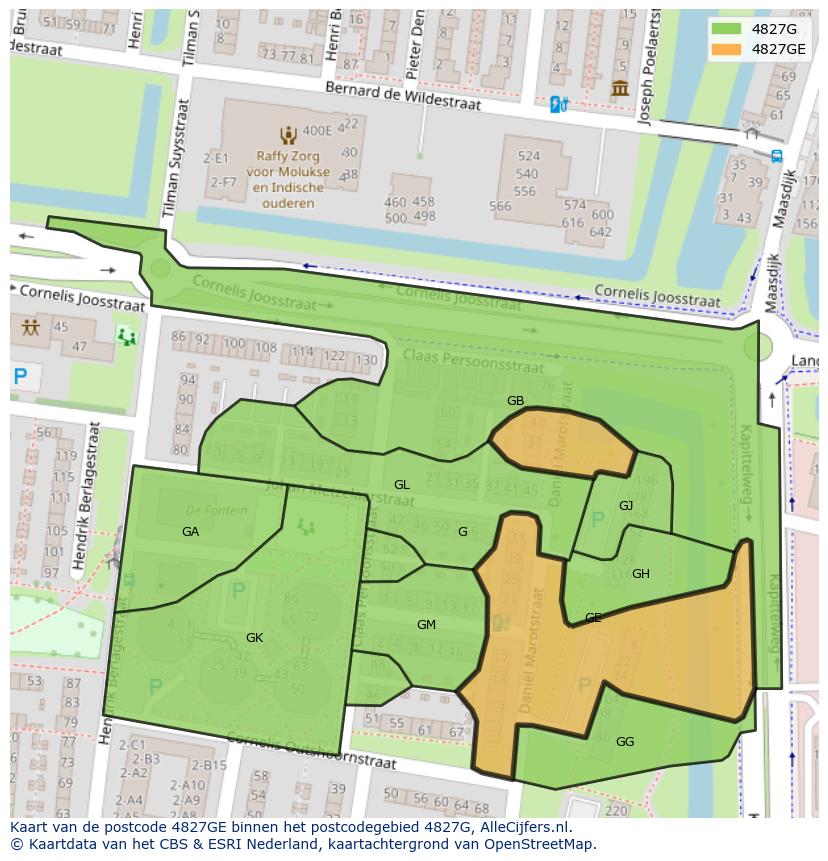 Afbeelding van het postcodegebied 4827 GE op de kaart.