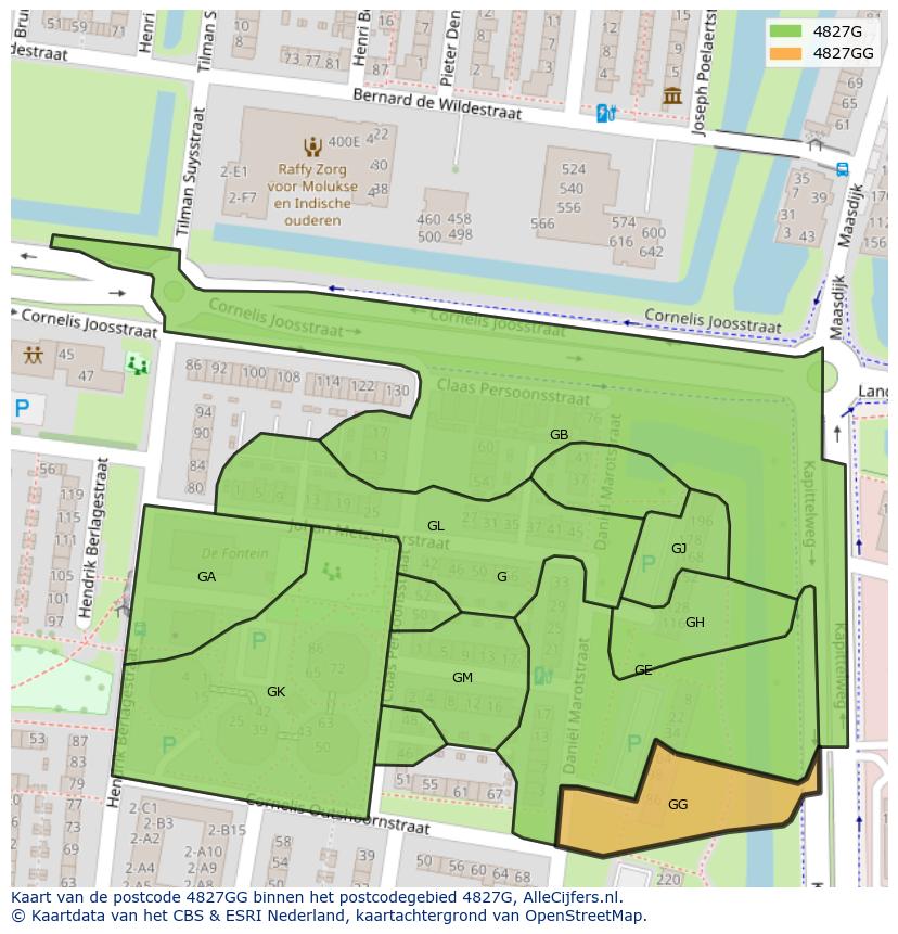 Afbeelding van het postcodegebied 4827 GG op de kaart.