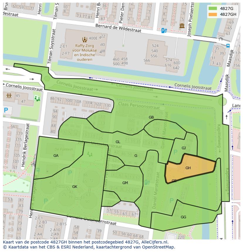 Afbeelding van het postcodegebied 4827 GH op de kaart.