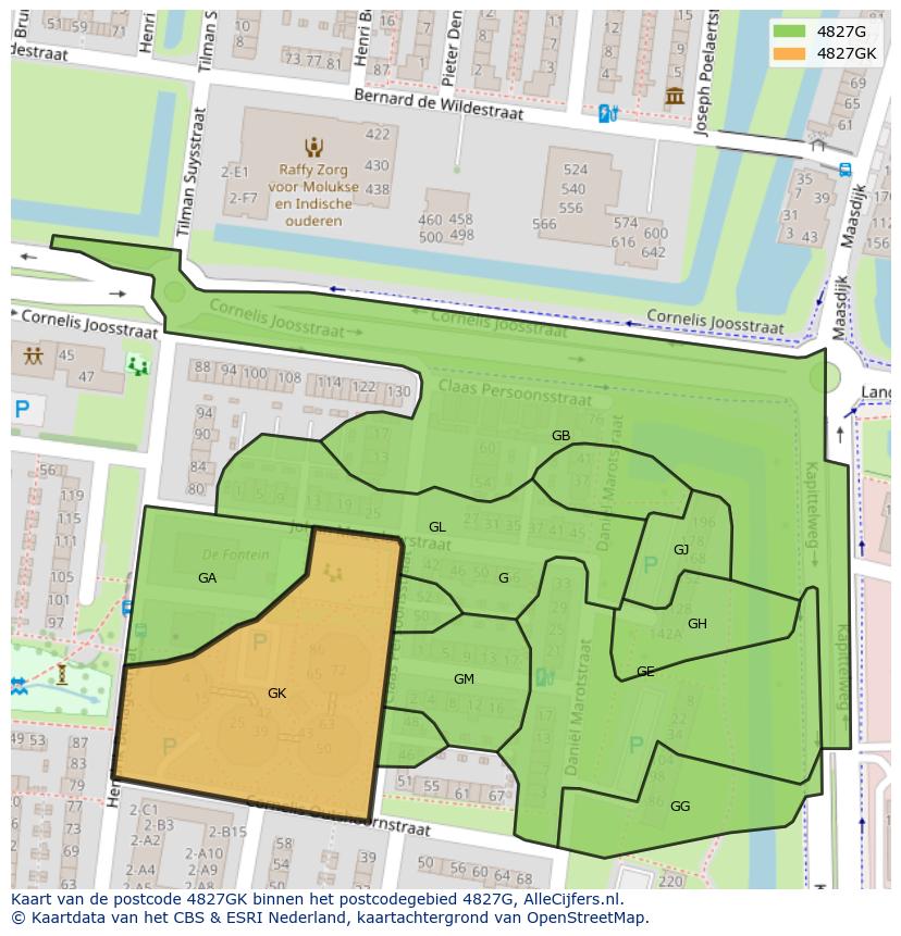Afbeelding van het postcodegebied 4827 GK op de kaart.