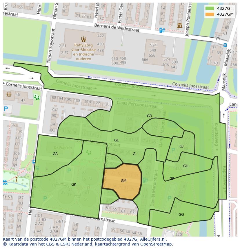 Afbeelding van het postcodegebied 4827 GM op de kaart.