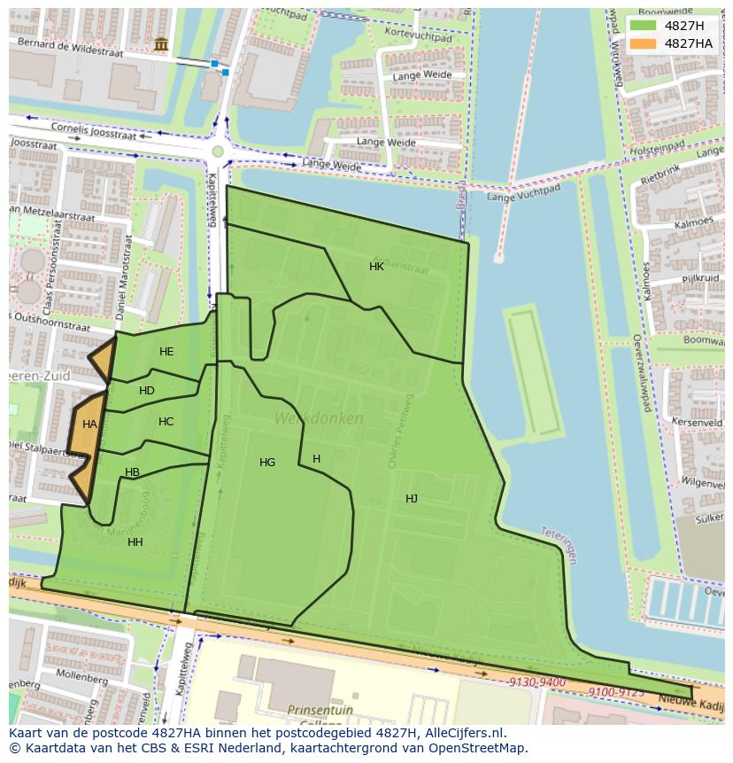 Afbeelding van het postcodegebied 4827 HA op de kaart.