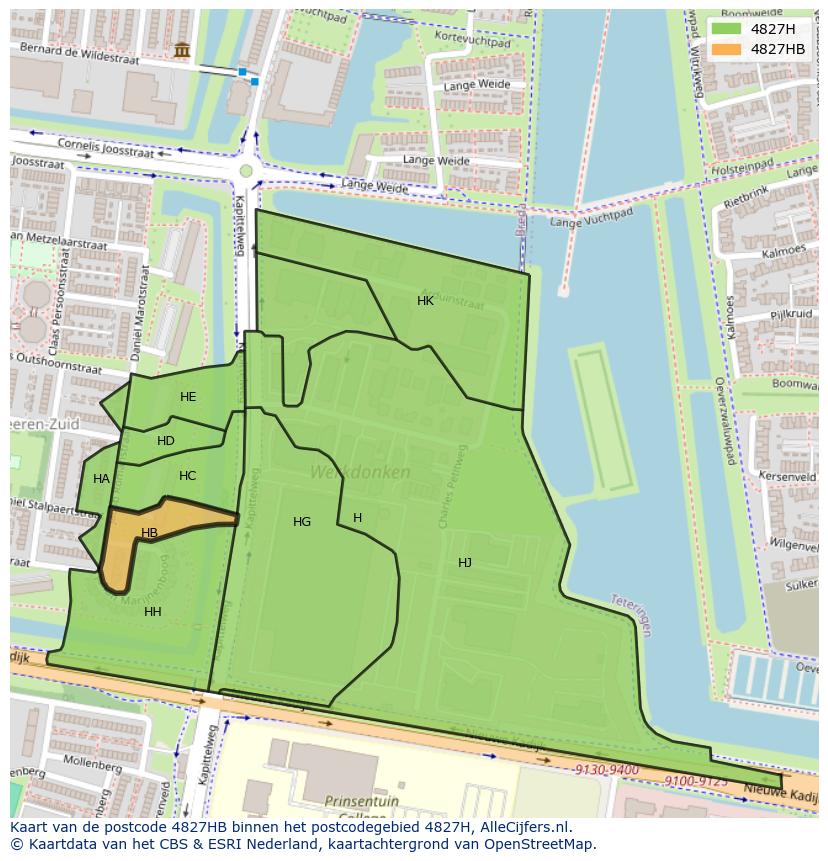 Afbeelding van het postcodegebied 4827 HB op de kaart.