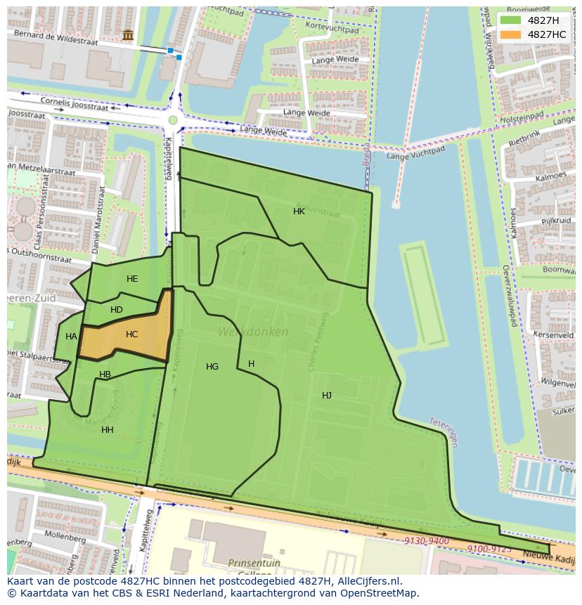 Afbeelding van het postcodegebied 4827 HC op de kaart.