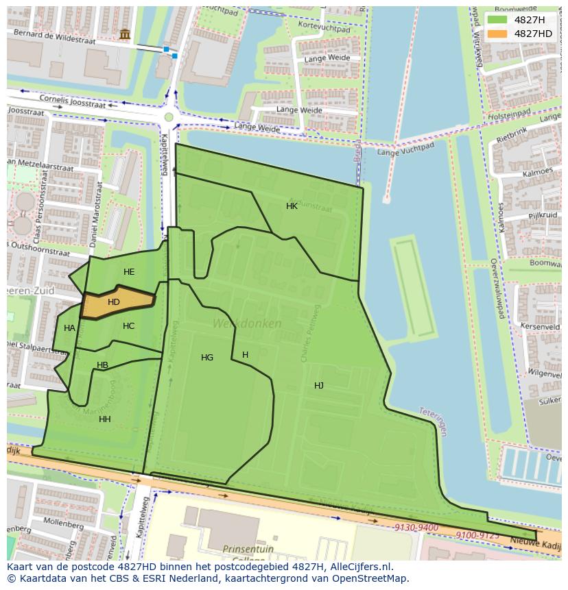 Afbeelding van het postcodegebied 4827 HD op de kaart.