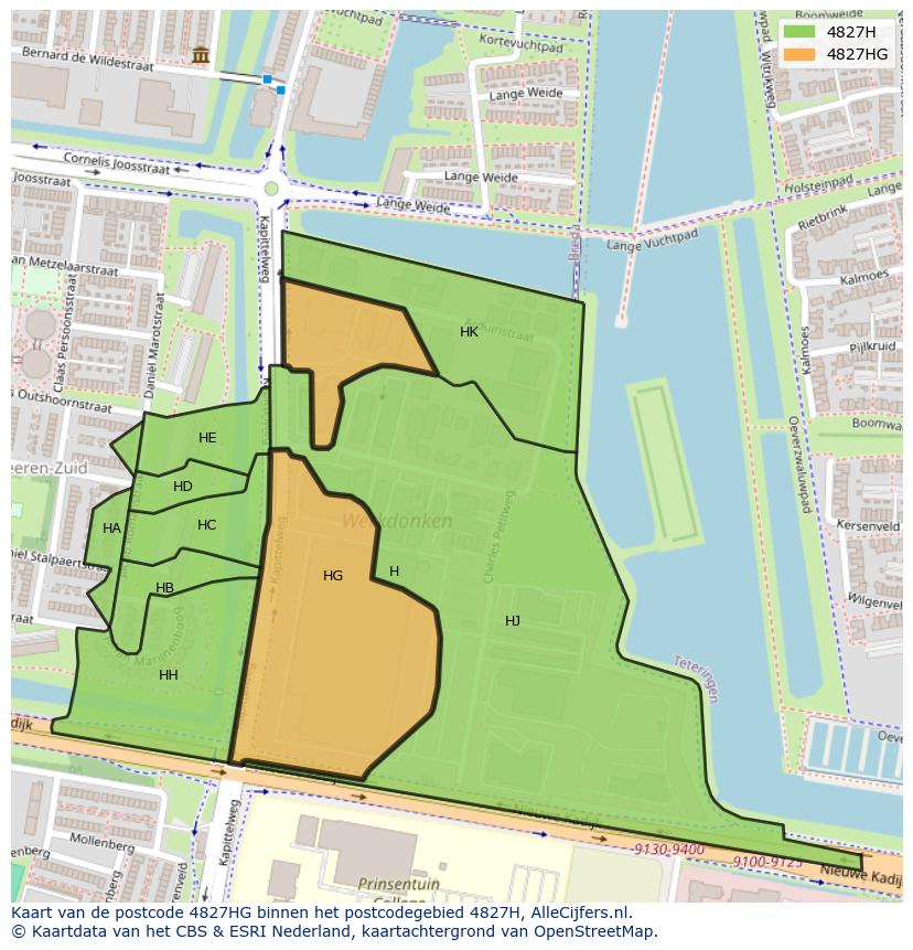 Afbeelding van het postcodegebied 4827 HG op de kaart.