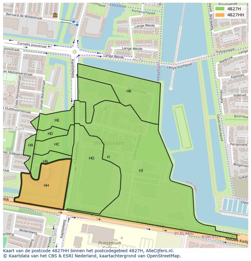 Afbeelding van het postcodegebied 4827 HH op de kaart.