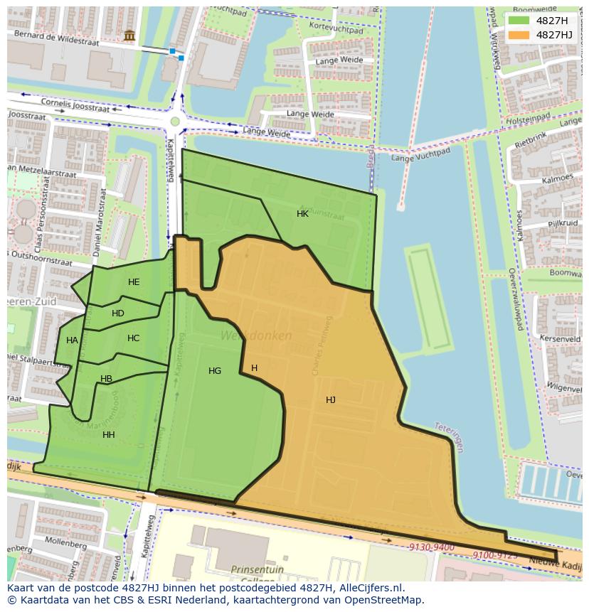 Afbeelding van het postcodegebied 4827 HJ op de kaart.
