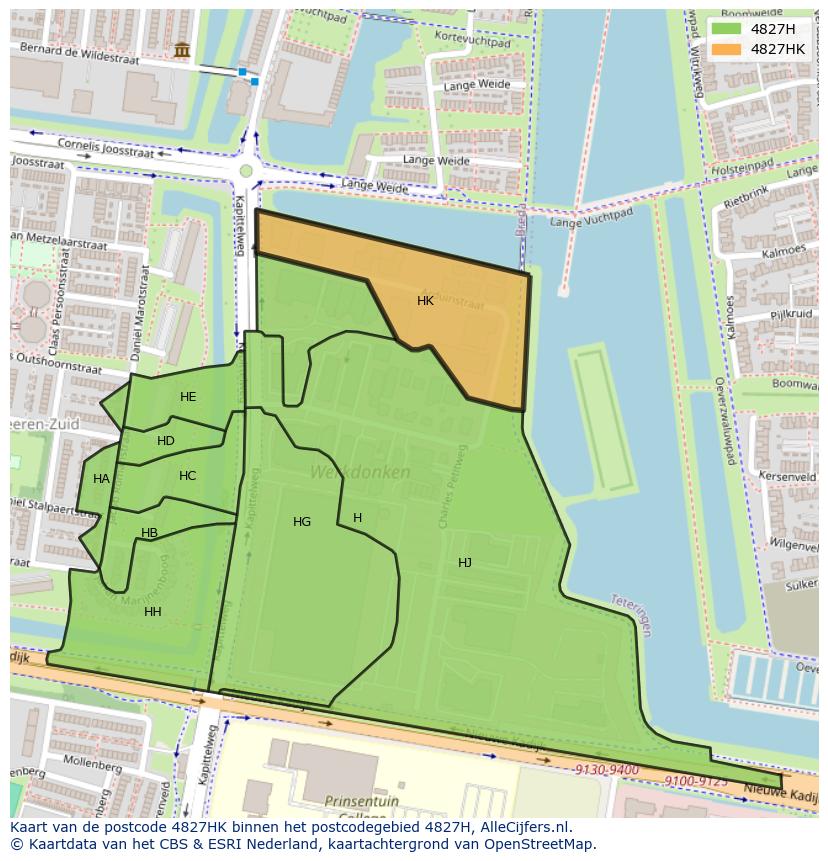 Afbeelding van het postcodegebied 4827 HK op de kaart.