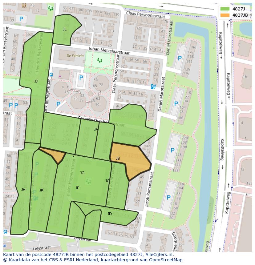 Afbeelding van het postcodegebied 4827 JB op de kaart.