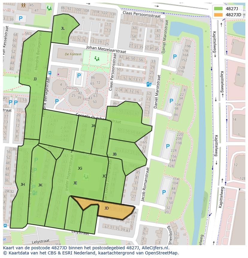 Afbeelding van het postcodegebied 4827 JD op de kaart.