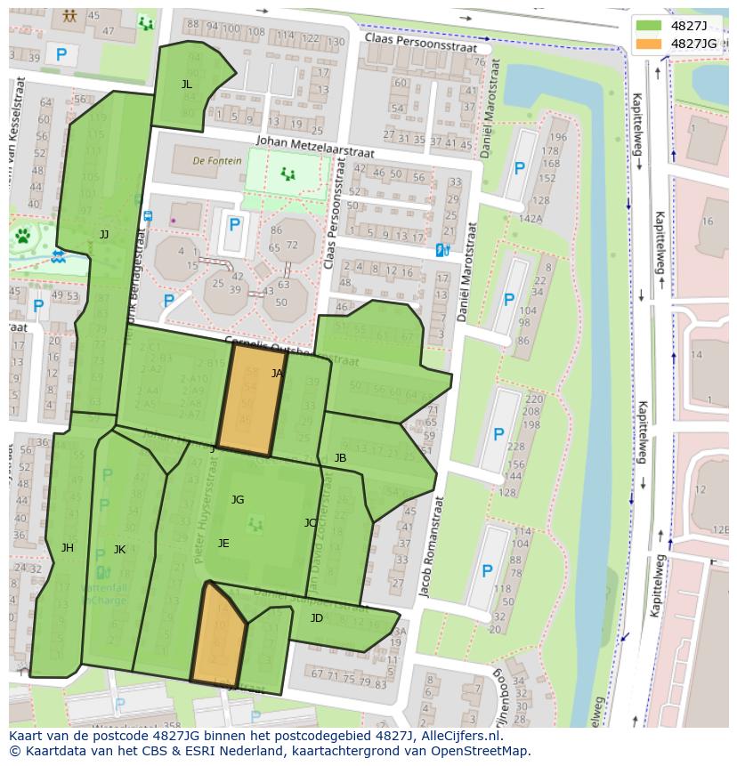 Afbeelding van het postcodegebied 4827 JG op de kaart.