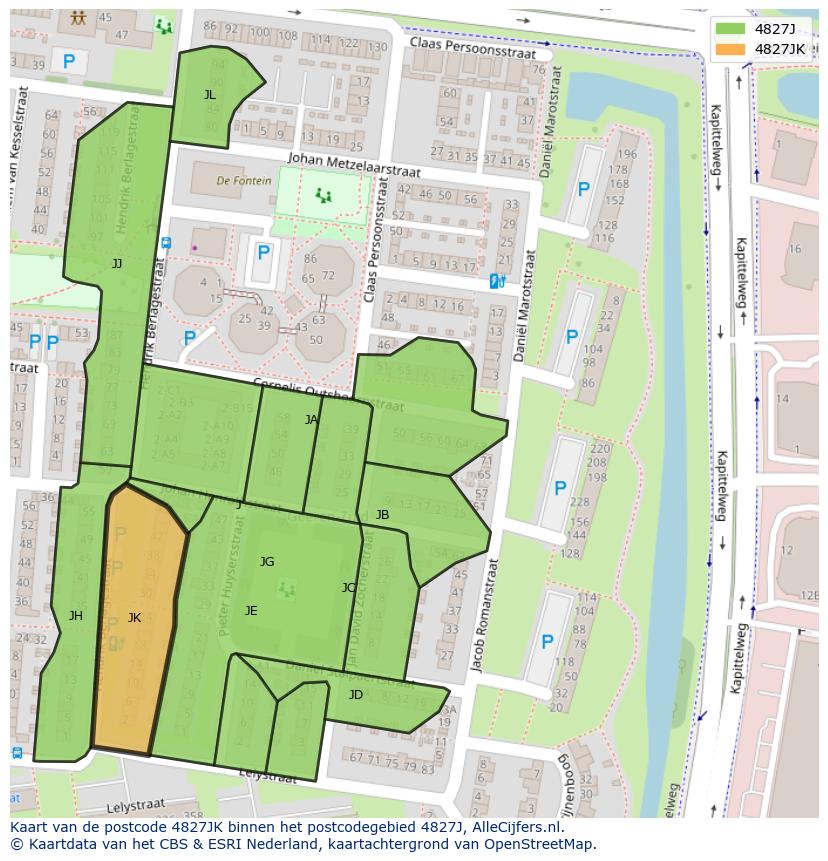 Afbeelding van het postcodegebied 4827 JK op de kaart.