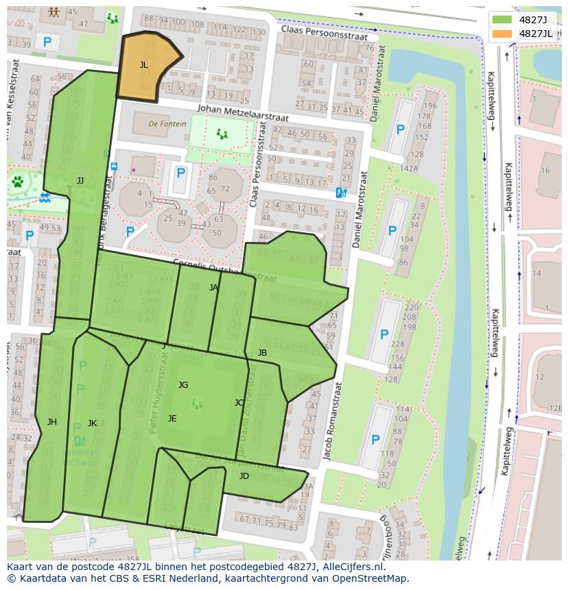Afbeelding van het postcodegebied 4827 JL op de kaart.